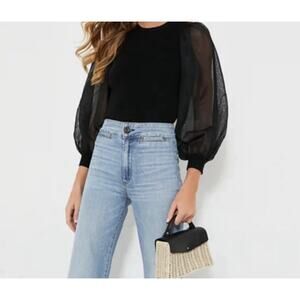 Tuckernuck Black Knit Betsy Blouse Top XS Small Sheer Balloon Sleeve Fitted Noir